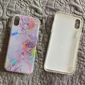 iPhone X Purple & Holographic Chrome Marble Case
